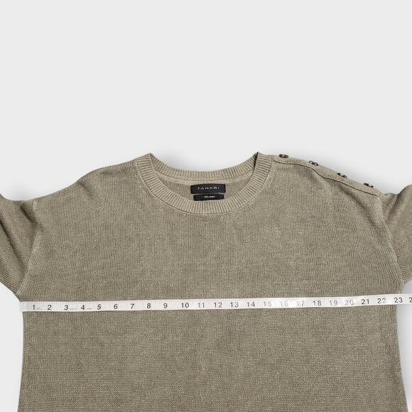 Tahari 100% Linen Drop Shoulder Boxy Sweater Bronze Brown Sz Lg Neutral Minimal - Picture 8 of 11